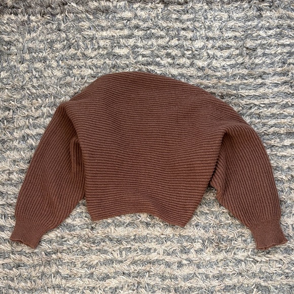 Women's Ribbed Knit Bolera Shrug Cardigan Sweater - Brown, One Size - Picture 3 of 4